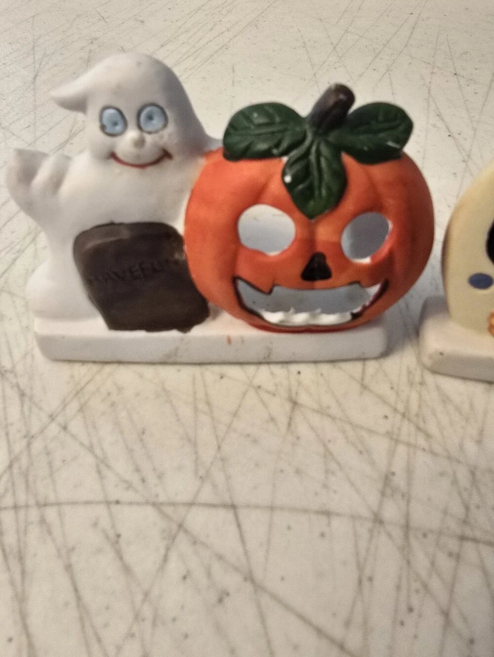 2 Vintage Ceramic Halloween Tealight Candle Holders Witch Ghost Jack O Lantern